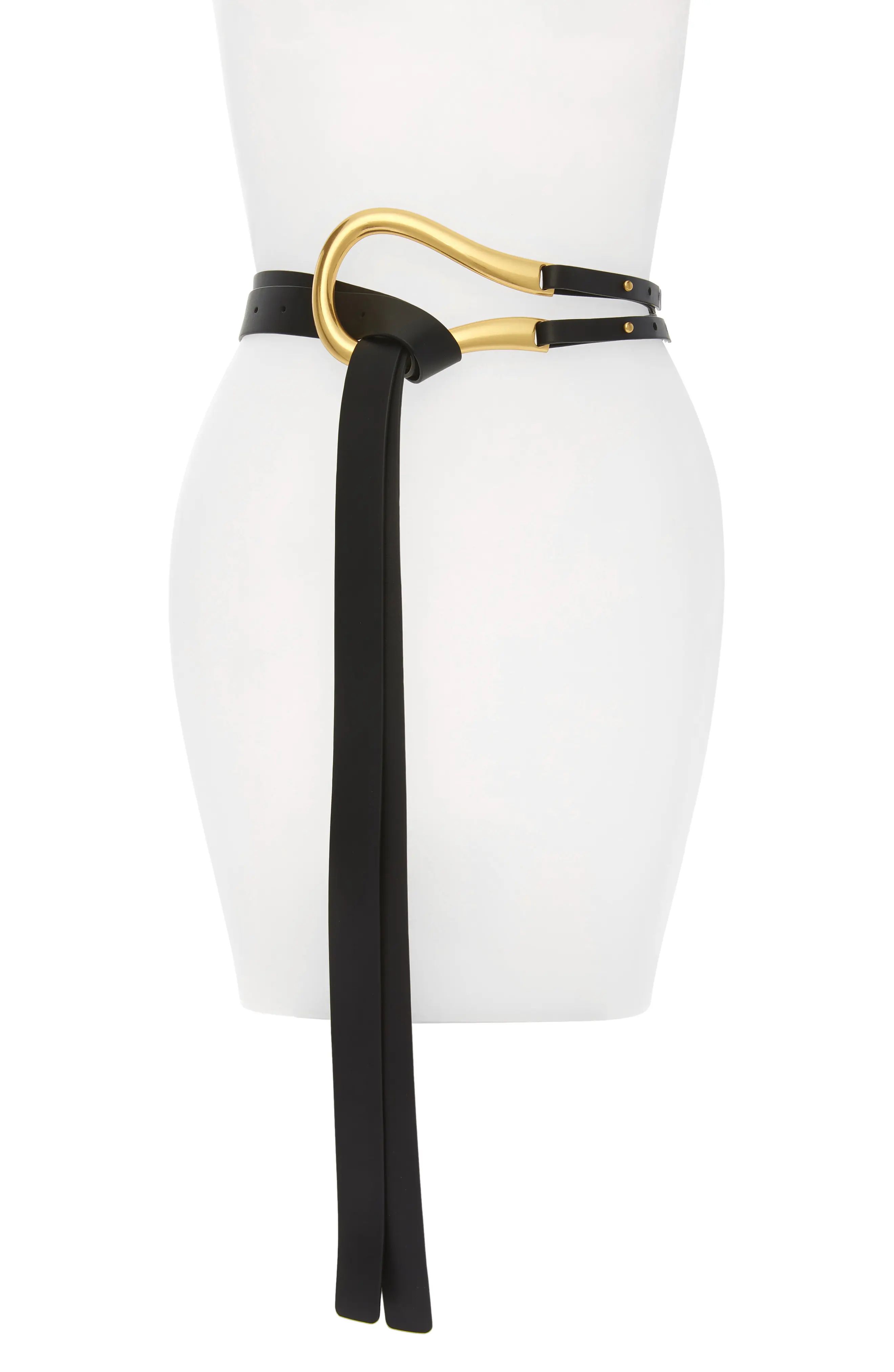 Bottega Veneta Leather Belt, Size Large in Black/Gold at Nordstrom | Nordstrom