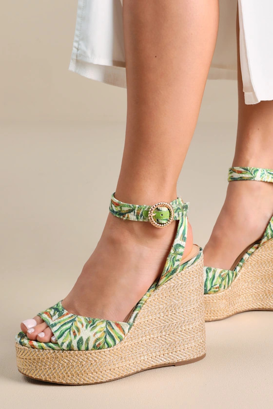 Kamindi Green Multi Platform Espadrille Wedges | Lulus