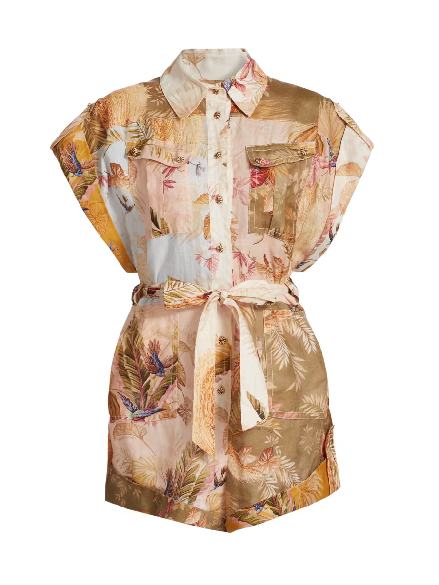 Ascension Leaf Print Linen Playsuit | Saks Fifth Avenue