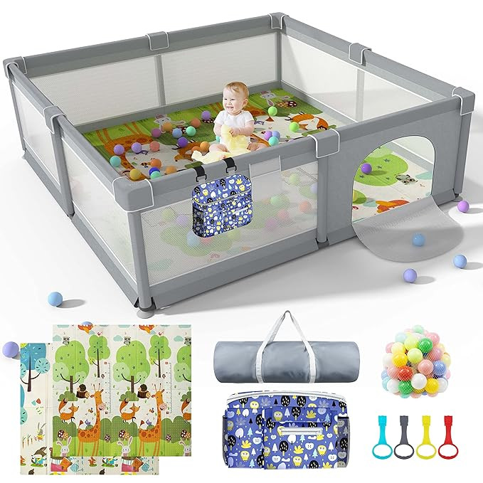 Baby Playpen 79" X 71", LUTIKIANG Play Yard for Babies and Toddlers with Mat, Safety Extra Large ... | Amazon (US)