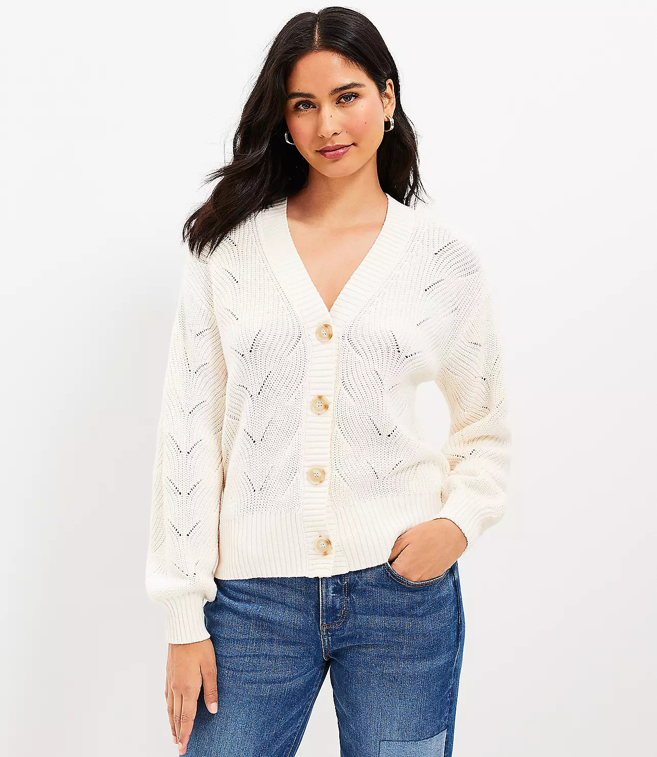 Stitchy V-Neck Cardigan | LOFT
