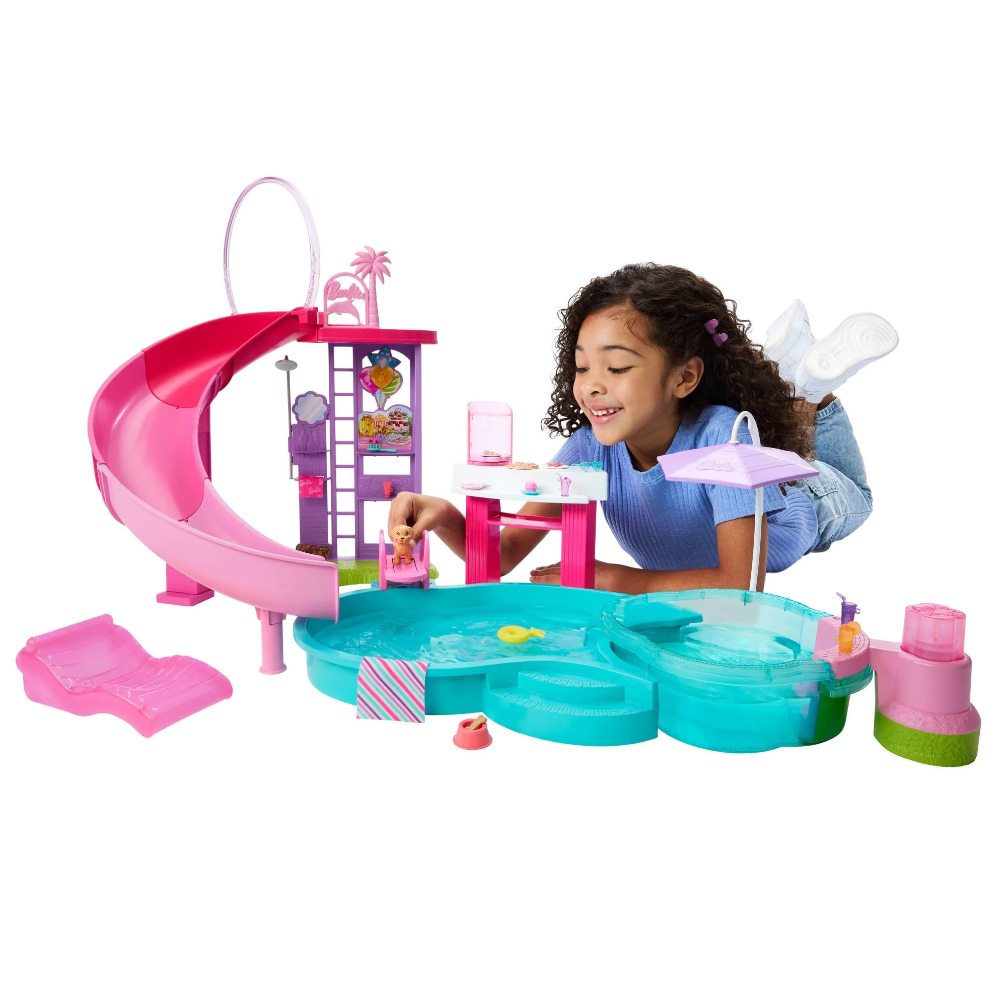 Barbie Dream Pool Playset with Slide & Bubbling Hot Tub, 20+ Accessories Including Pet, Floaties ... | Walmart (US)
