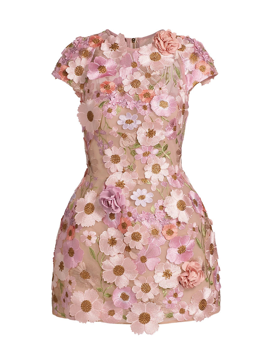 Women's Jasmine Floral Embroidery Minidress - Pastel Pink Multi - Size Large | Saks Fifth Avenue