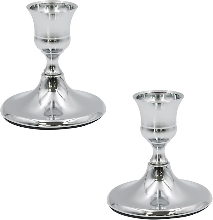 2 Pcs Silver Taper Candle Holders 2.8 Inch Vintage Short Skinny Metal Candlestick Holders for Tab... | Amazon (US)