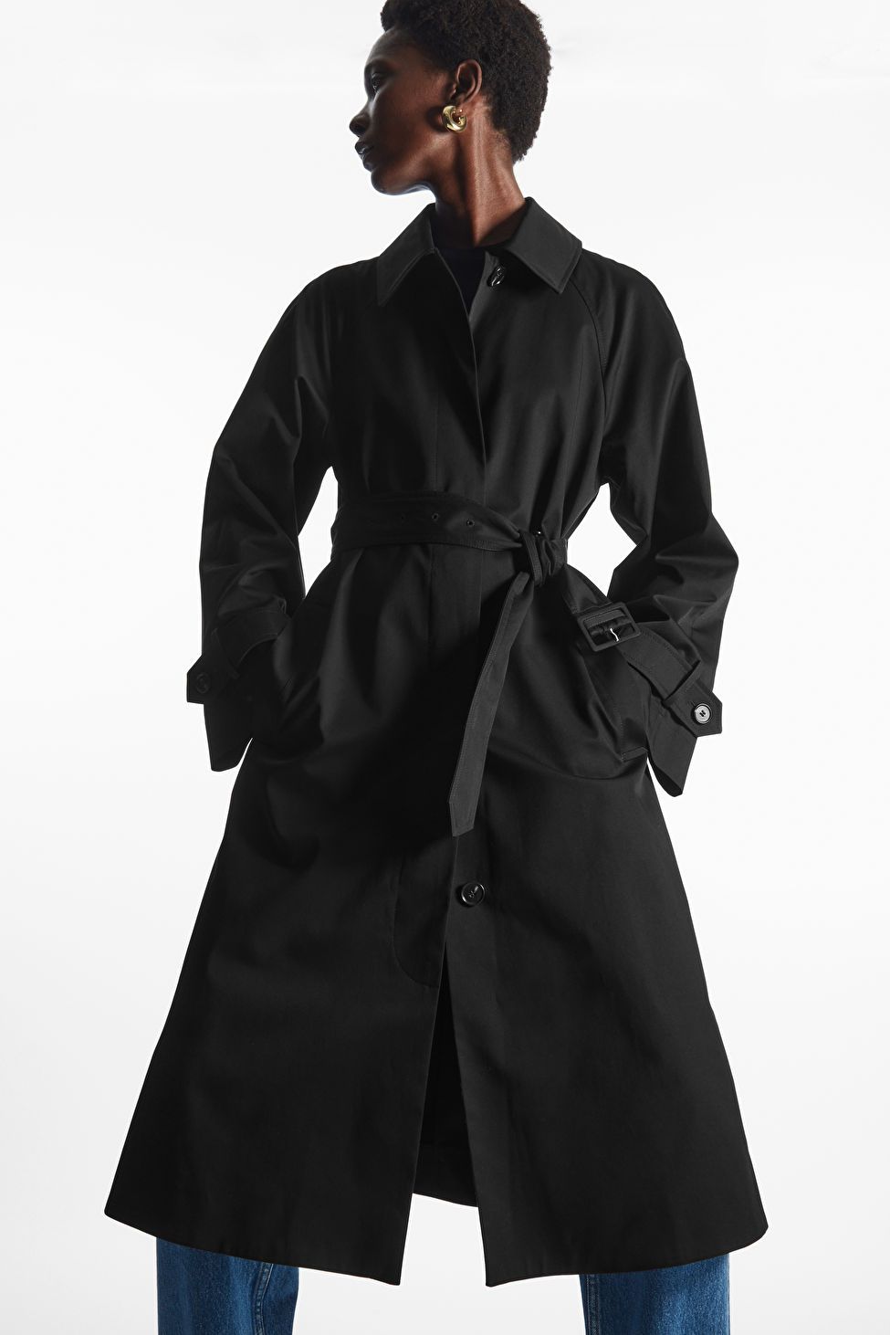 REGULAR-FIT TWILL TRENCH COAT - BLACK - COS | COS UK