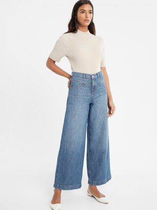 Petite High-Rise Medium Wash Wide-Leg Yoke Jean | Banana Republic Factory