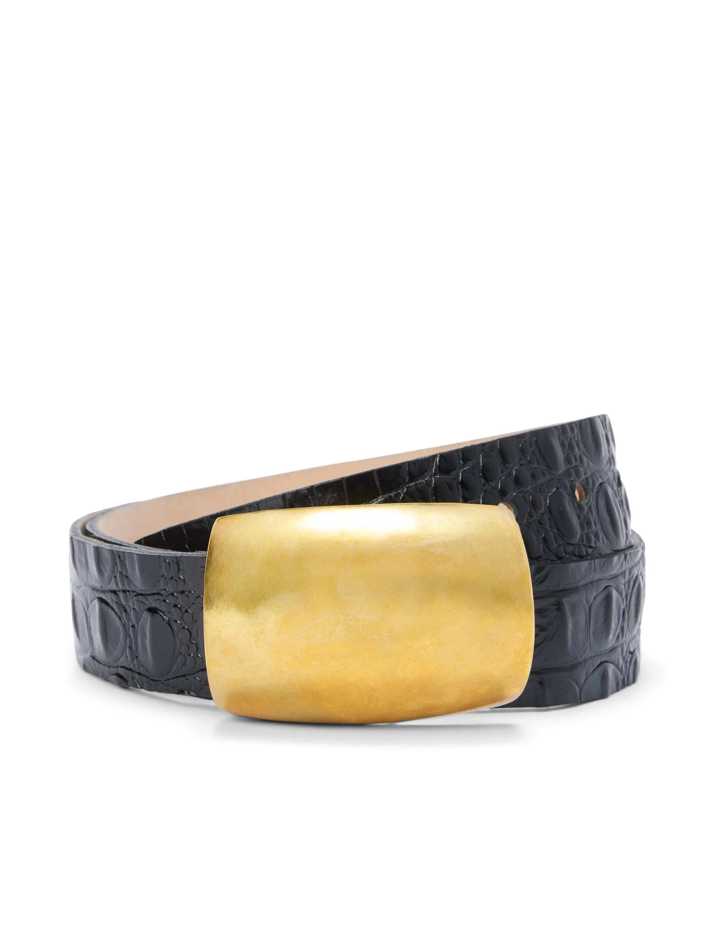Milou Belt in Black Croc Embossed/Gold | L'AGENCE | L'Agence