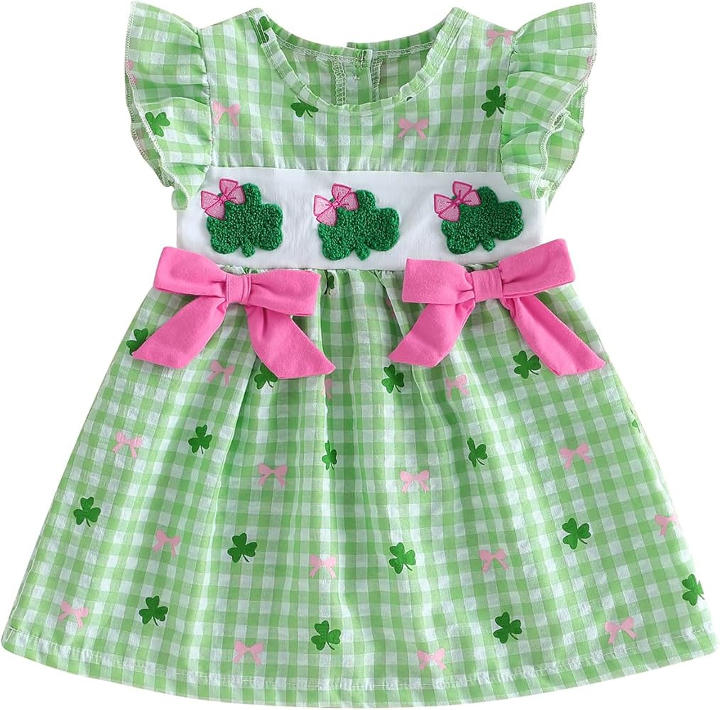 MoZiKQin Toddler Baby Girl Easter Outfit Bunny Embroidery Smocked Dress Ruffle Sleeve Plaid Dress... | Amazon (US)