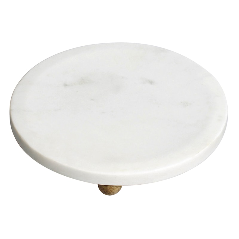 White Marbled Footed Trinket Tray, 8" | At Home