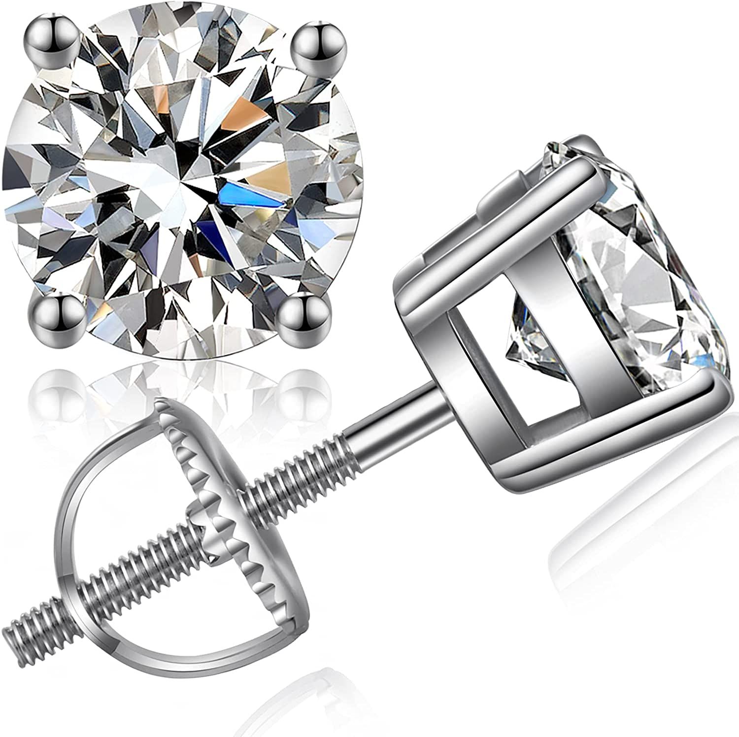 Amazon.com: Earrings Stud Diamond Stud Earrings Cubic Zirconia Studs Sterling Silver Cubic Zircon... | Amazon (US)