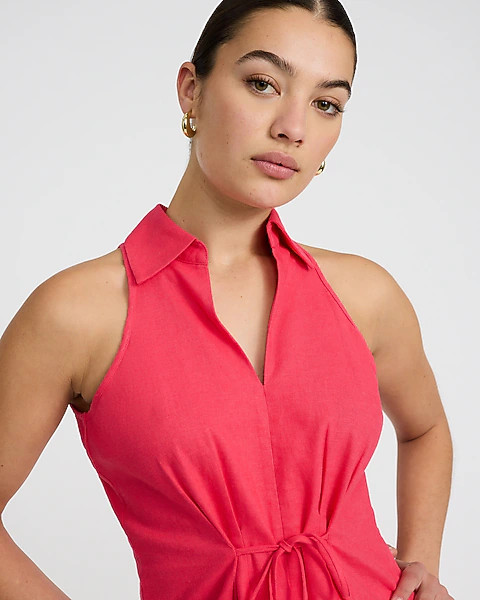 Summer-blend Linen V-neck Reversible Tie Waist Tank | Express