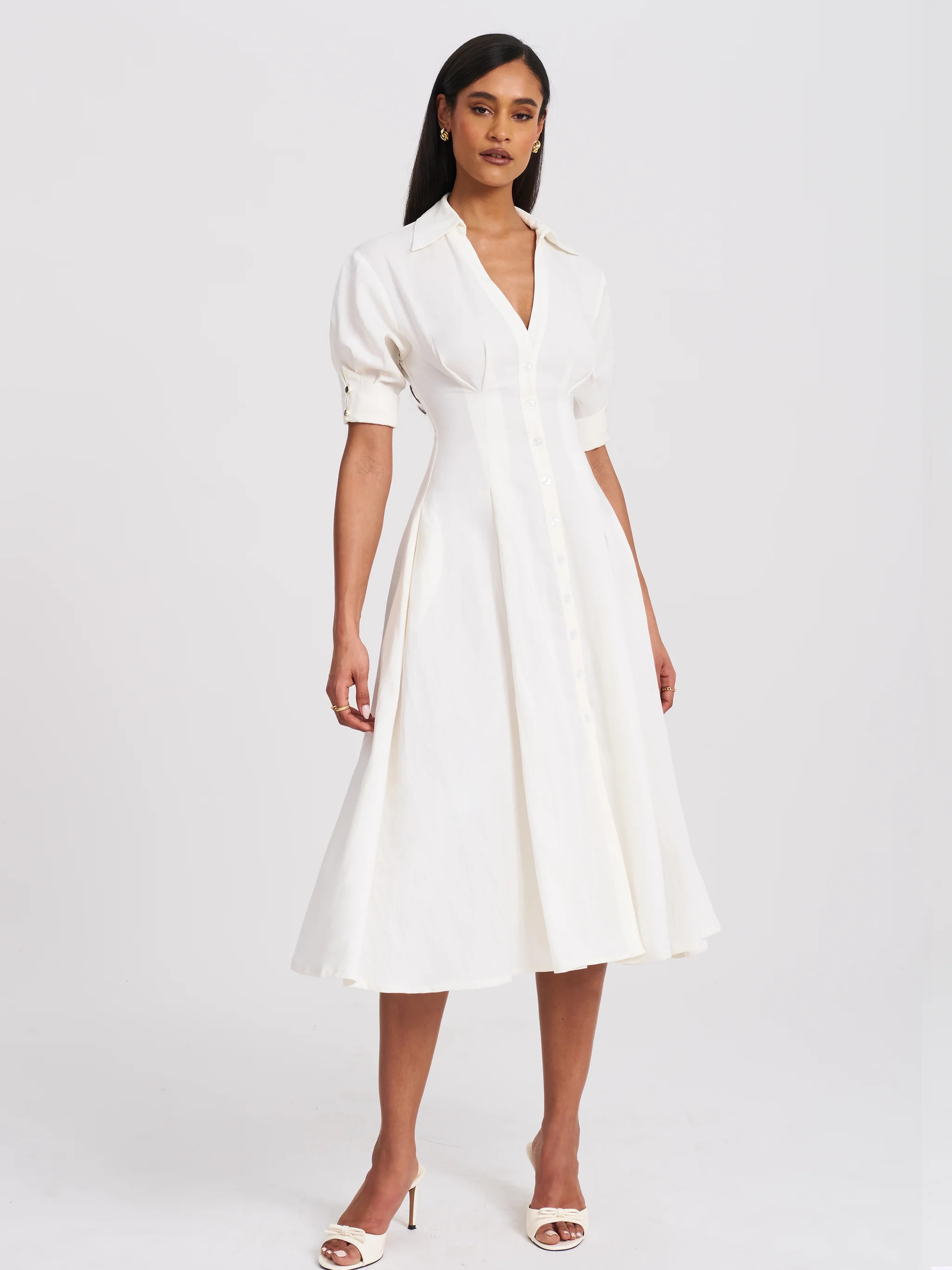 Palina Lyocell Pleated Midi Preppy Shirt Dress | Miss Circle