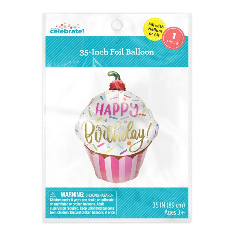 Way to Celebrate! 35inch Birthday Pink Cupcake Foil Balloon | Walmart (US)