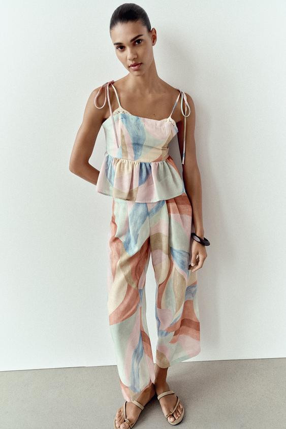 PRINTED WIDE LEG PANTS | Zara US