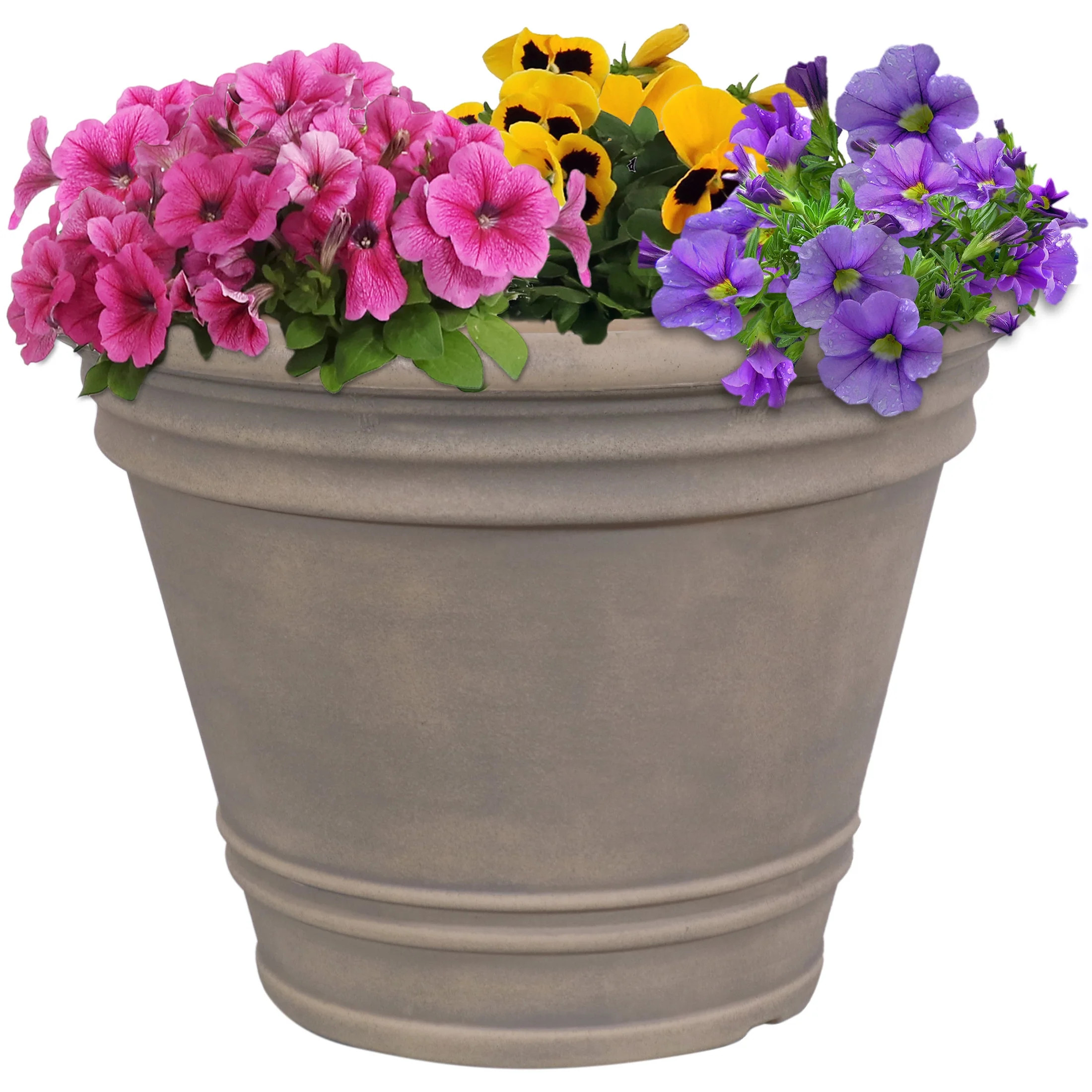 Sunnydaze Franklin 20" x 20" x 15" Round Beige Polyresin Outdoor Planter Pot | Walmart (US)