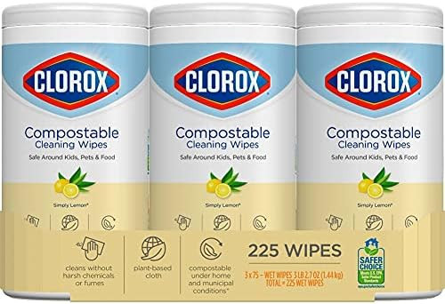 Clorox Compostable Cleaning Wipes - All Purpose Wipes - Simply Lemon, 75 Count (Pack of 3) | Amazon (US)
