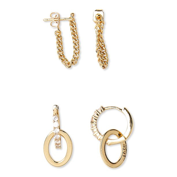 Scoop14KT Gold Flash-Plated Chain and Crystal-Link Hoop Earring Set, 2-Piece - Walmart.com | Walmart (US)