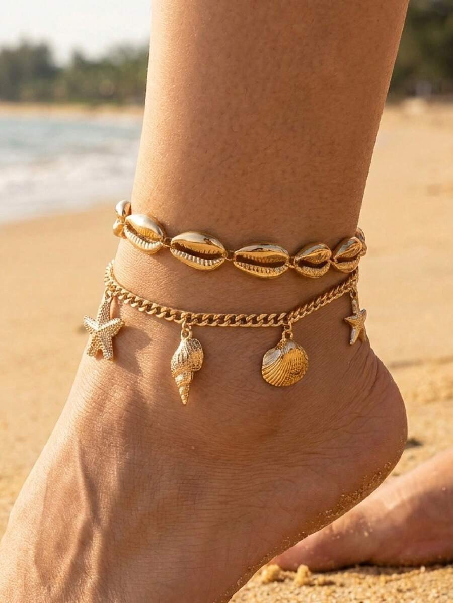 Bohemian Style Bracelet Set, Featuring Sea Star And Sea Shell Pendant Accessories, Suitable For B... | SHEIN