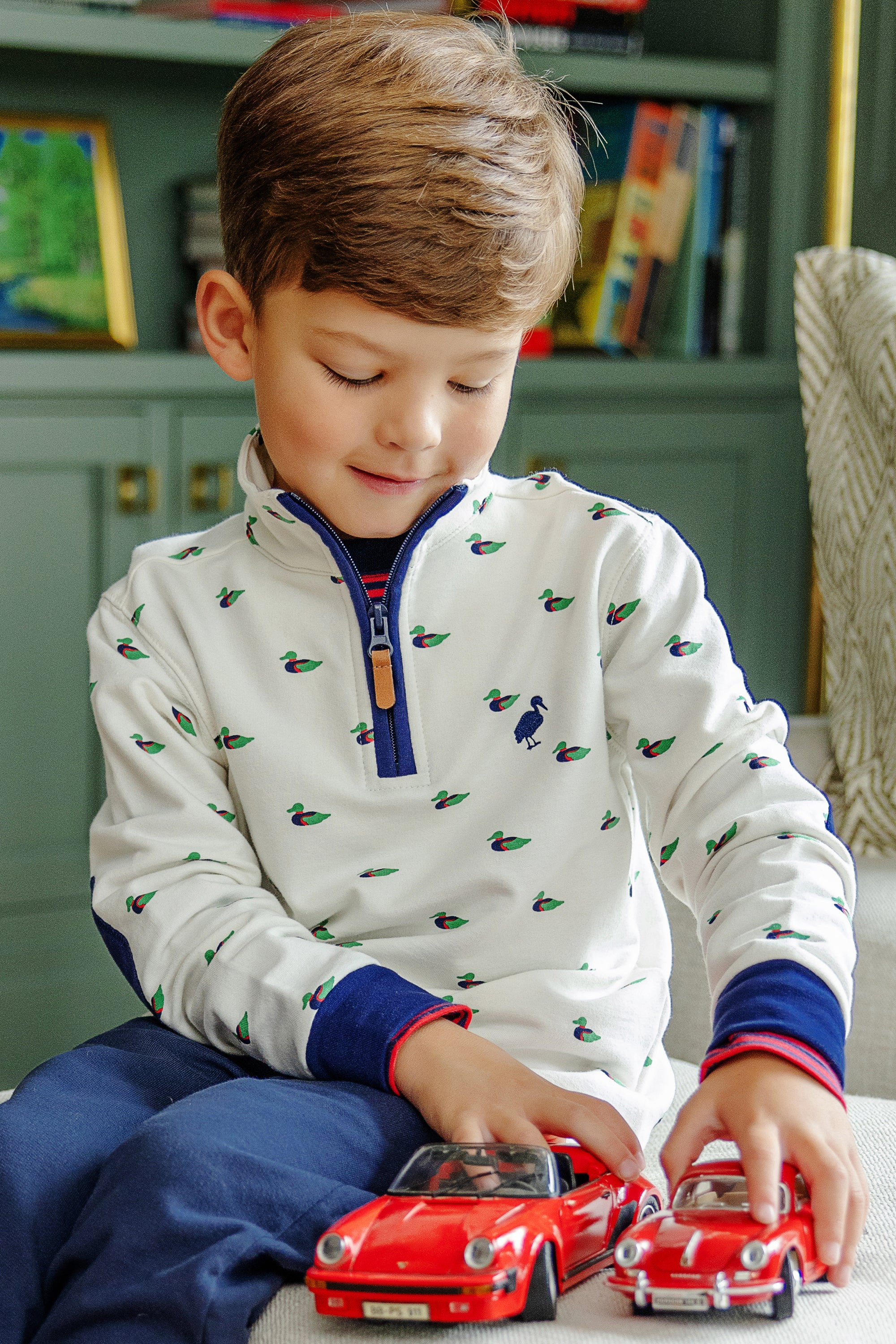 Hayword Half-Zip - Golf Club Quack Quacks with Nantucket Navy Elbow Patches & Stork | The Beaufort Bonnet Company