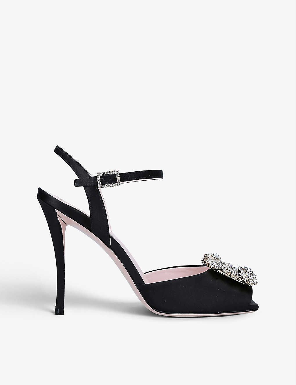 Flower Strass heeled satin sandals | Selfridges