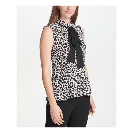 DKNY Womens White Pleated Animal Print Sleeveless Tie Neck Blouse Top Size XXS | Walmart (US)