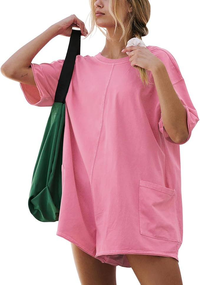 Balimtoy Women Summer Casual Rompers Short Sleeve Backless Hot Shot Onesie Loose Athletic Beach L... | Amazon (US)