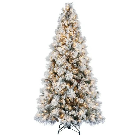 Home Heritage Snowdrift Spruce 7.5 Foot Flocked Christmas Tree with White Lights | Walmart (US)