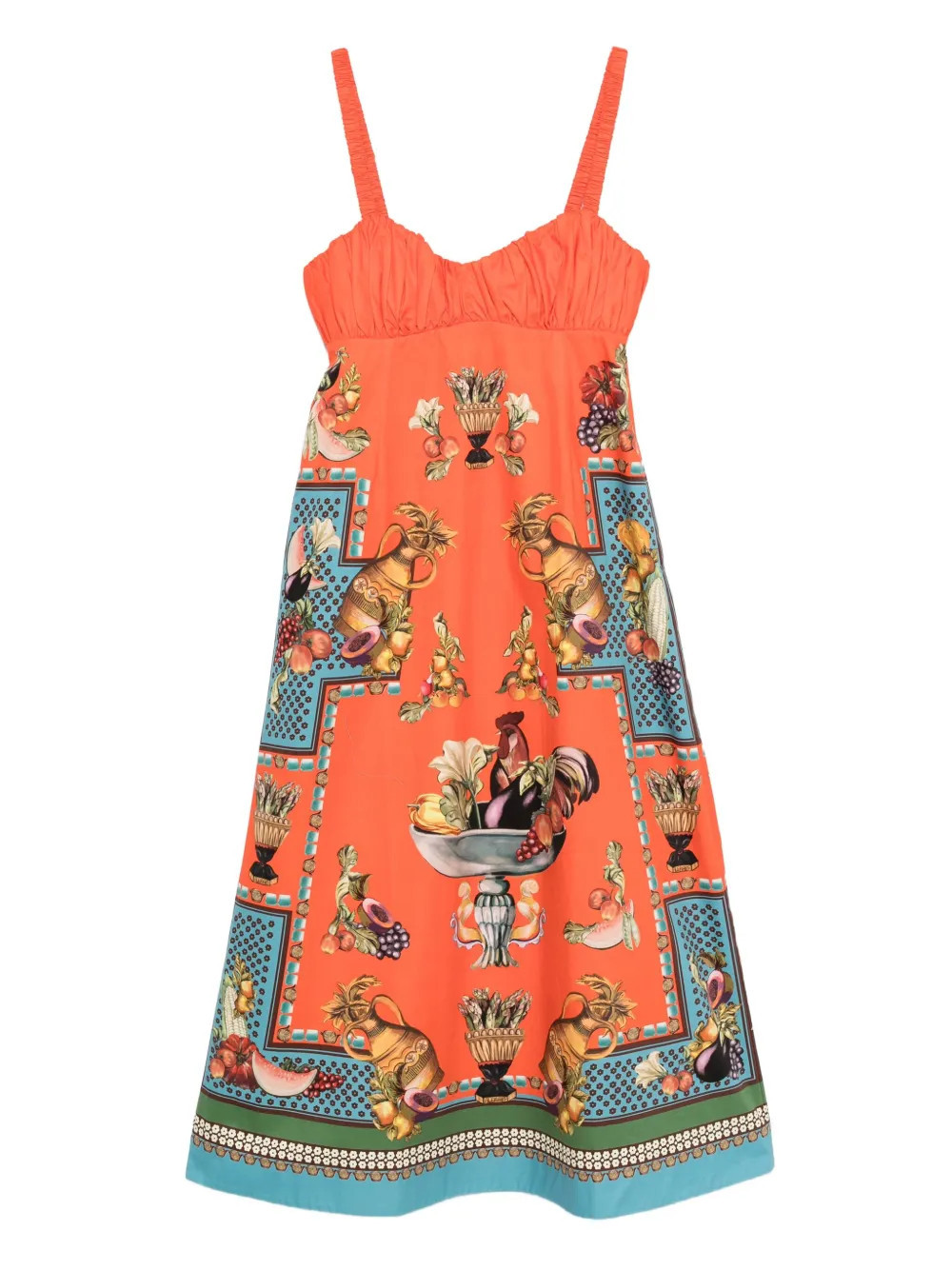 ALEMAIS fruit-print smocked dress - Orange | Farfetch Global
