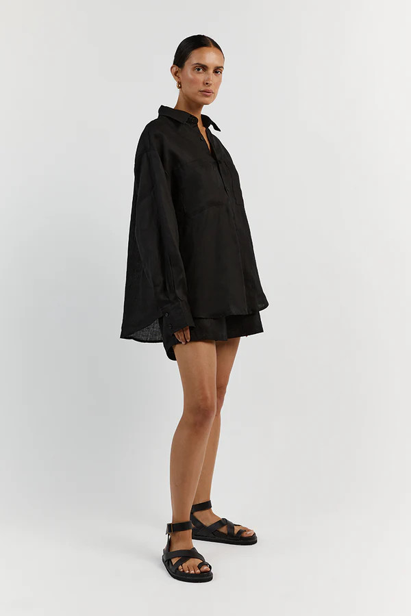 HAZEL BLACK LINEN SHIRT | DISSH