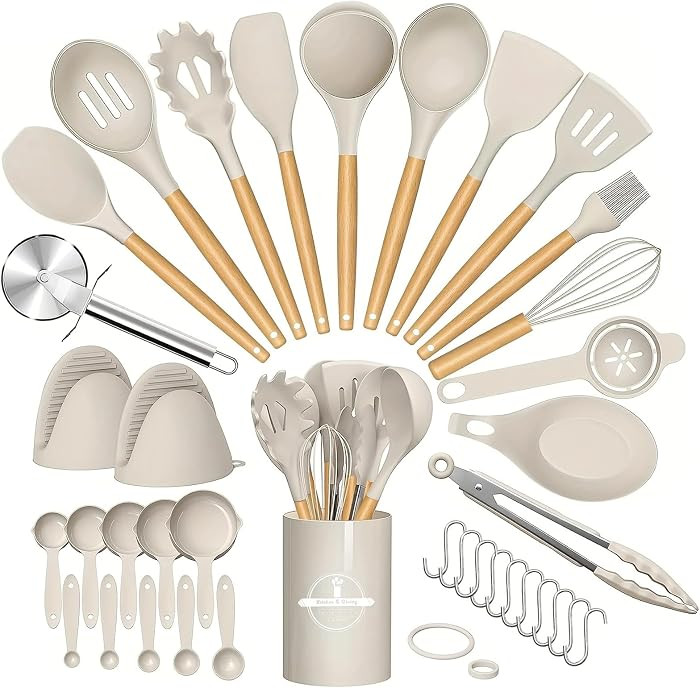 K\u00fcchenhelfer Set, 37 St\u00fcck Kochutensilien Set, Kochbesteck mit Utensilienhalter, Antiha... | Amazon (DE)