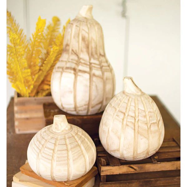 Natural Wood Pumpkin Set of 3 | Paynes Gray