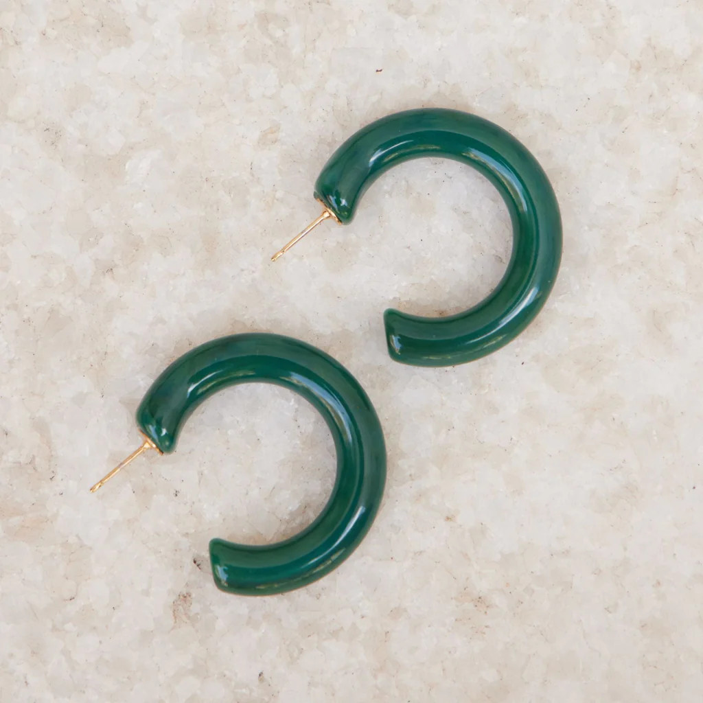 Green Allegra Acrylic Hoops | Nickel and Suede