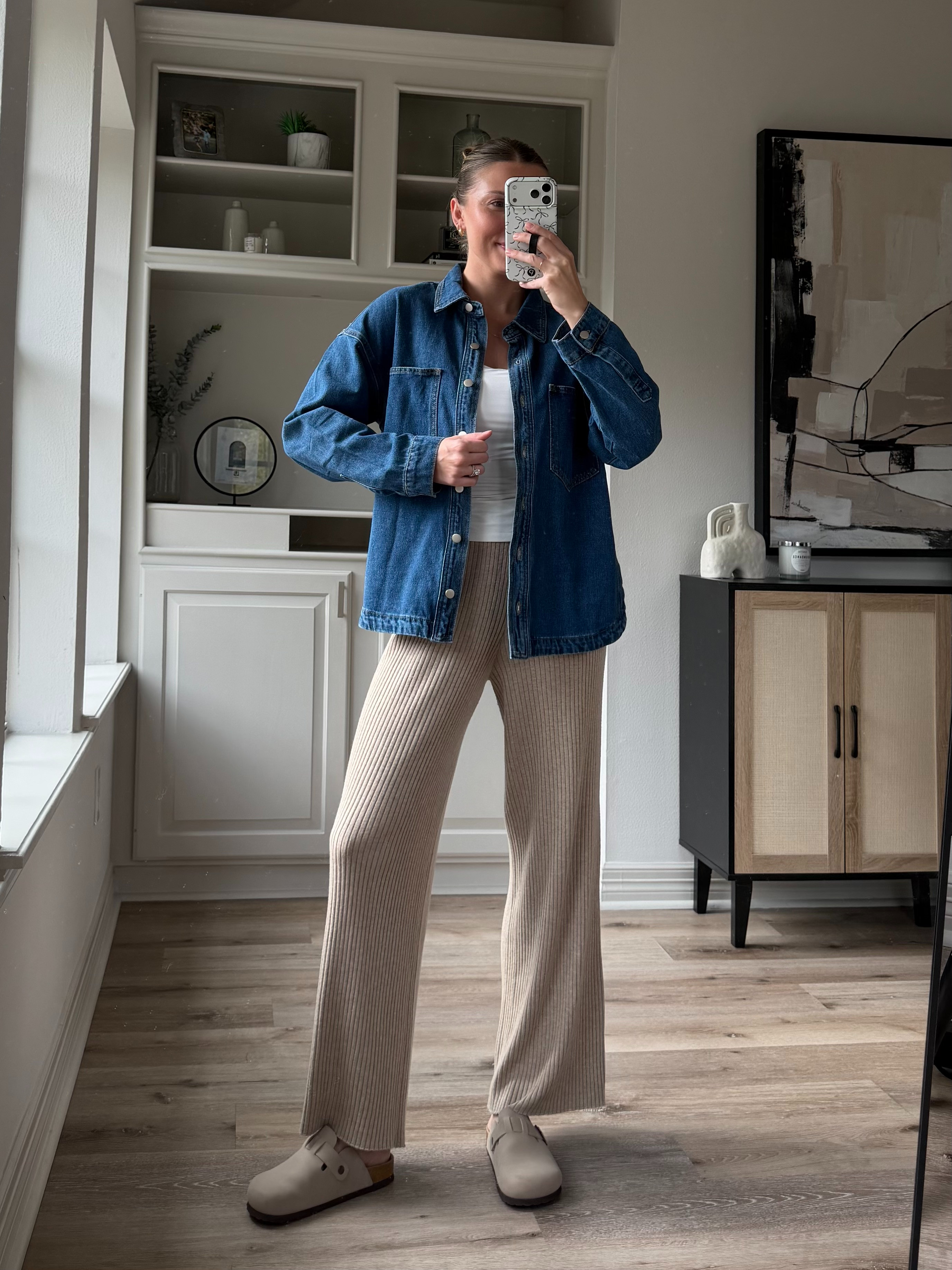 Casual outfit inspo | S in denim shirt + white tank and M in ribbed stretchy pants! 

 #LTKootd #LTKTall #LTKFindsUnder50