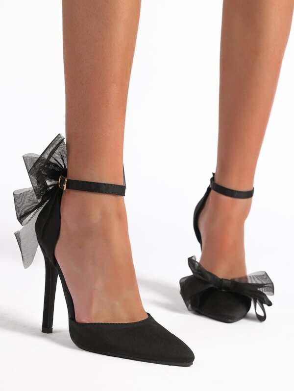 Bow Decor Stiletto Heeled Ankle Strap Court Pumps | SHEIN