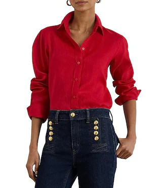 Linen Point Collar Long Sleeve Shirt | Dillard's