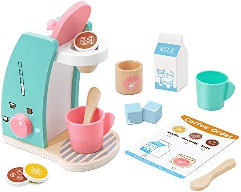 Play Kitchen Accessories - Brew & Serve Wooden Coffee Maker Set, Encourages Imaginative Play, 13 ... | Amazon (US)