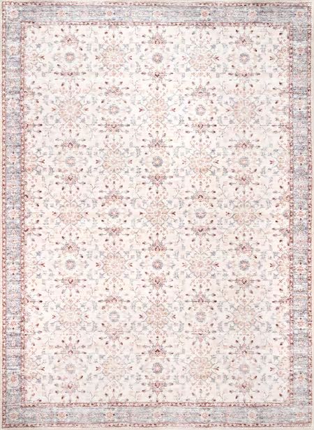 Beige Ivied Blossoms Washable 8' x 10' Area Rug | Rugs USA