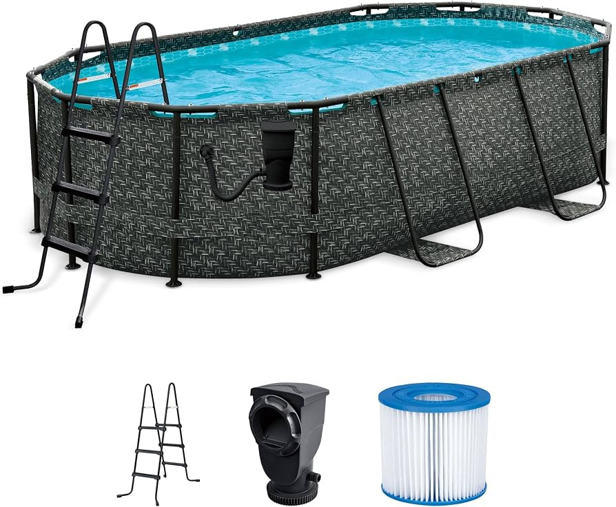 Funsicle Oval Oasis Designer 13'11" x 8'2" x 39.5" Above Ground Swimming Pool, with FiltraBoost F... | Amazon (US)