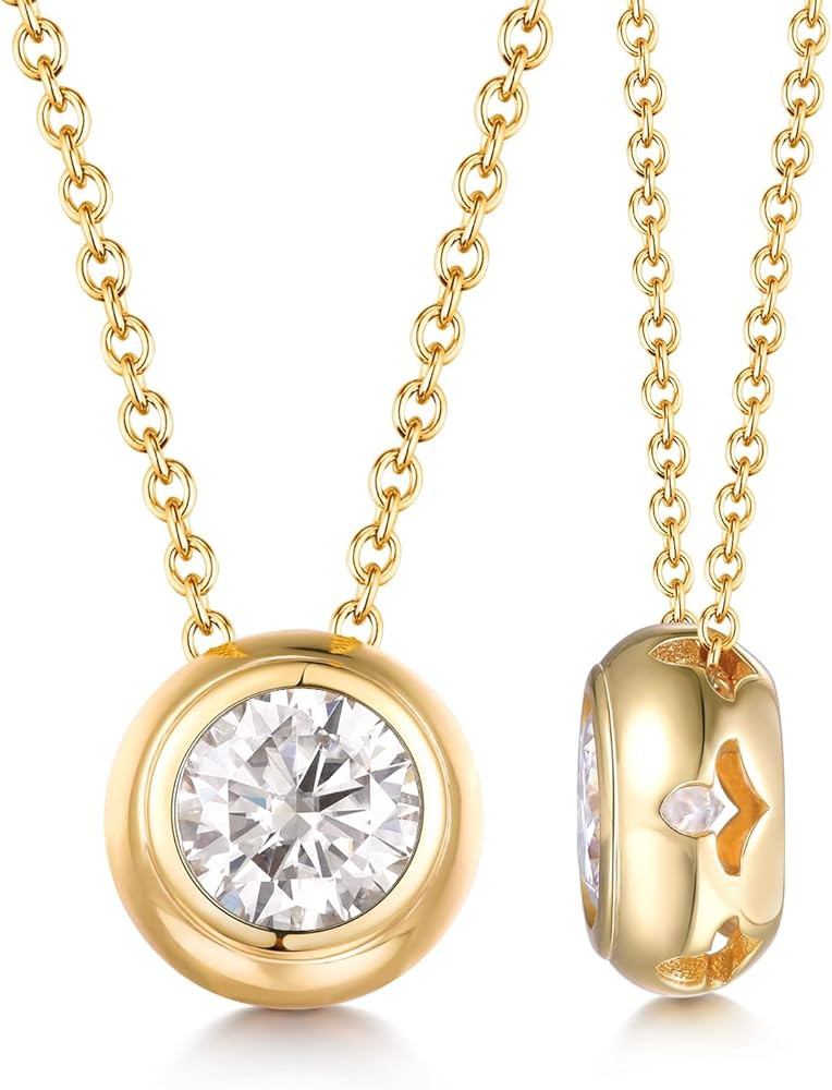 1CT/2CT D Color VVS1 Clarity Moissanite Necklace for Women, Solid 925 Sterling Silver with Yellow... | Amazon (US)
