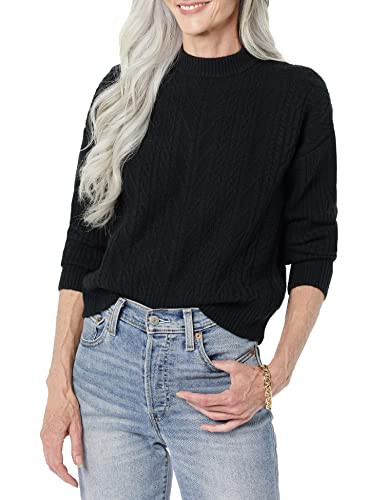 Amazon Essentials Women's Cable Knit Sweater, Soft-Touch Modern Crewneck, Black, Large, Plus Size Available | Amazon (US)