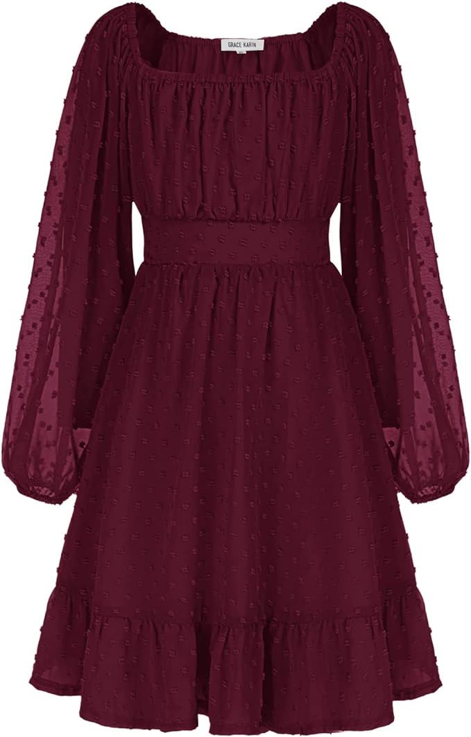 GRACE KARIN Girls Ruffle Tiered Dress Long Sleeve Swiss Dot Flowy A-Line Dress 6-12Y | Amazon (US)