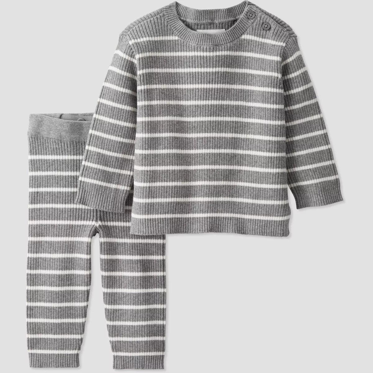 Little Planet by Carter's Organic Baby Knit Striped Pullover Sweater & Pull-On Pants Set - Gray | Target