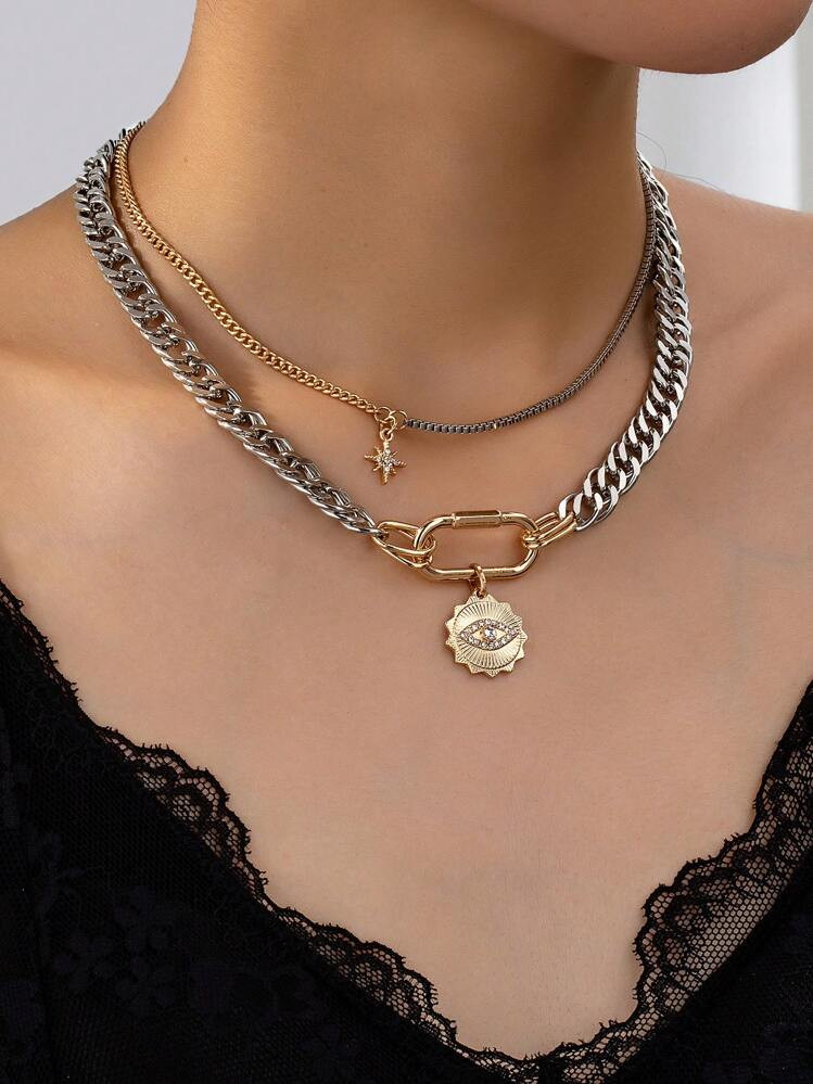 1pc Metal Minimalist Double Layer Chain Necklace, Suitable For Women Daily Wear | SHEIN