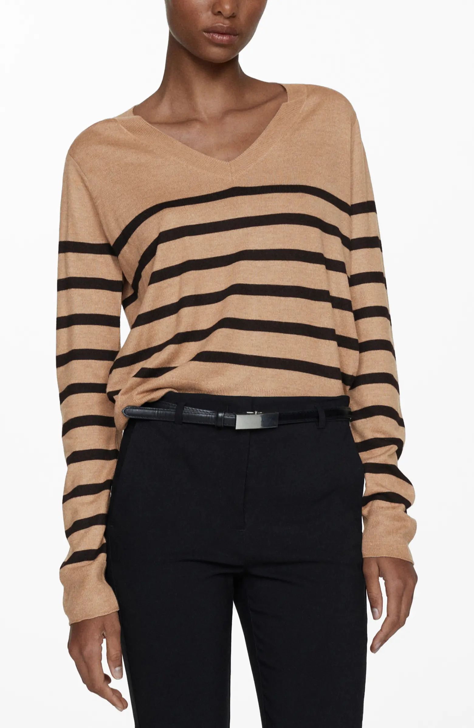 MANGO Stripe V-Neck Sweater | Nordstrom | Nordstrom