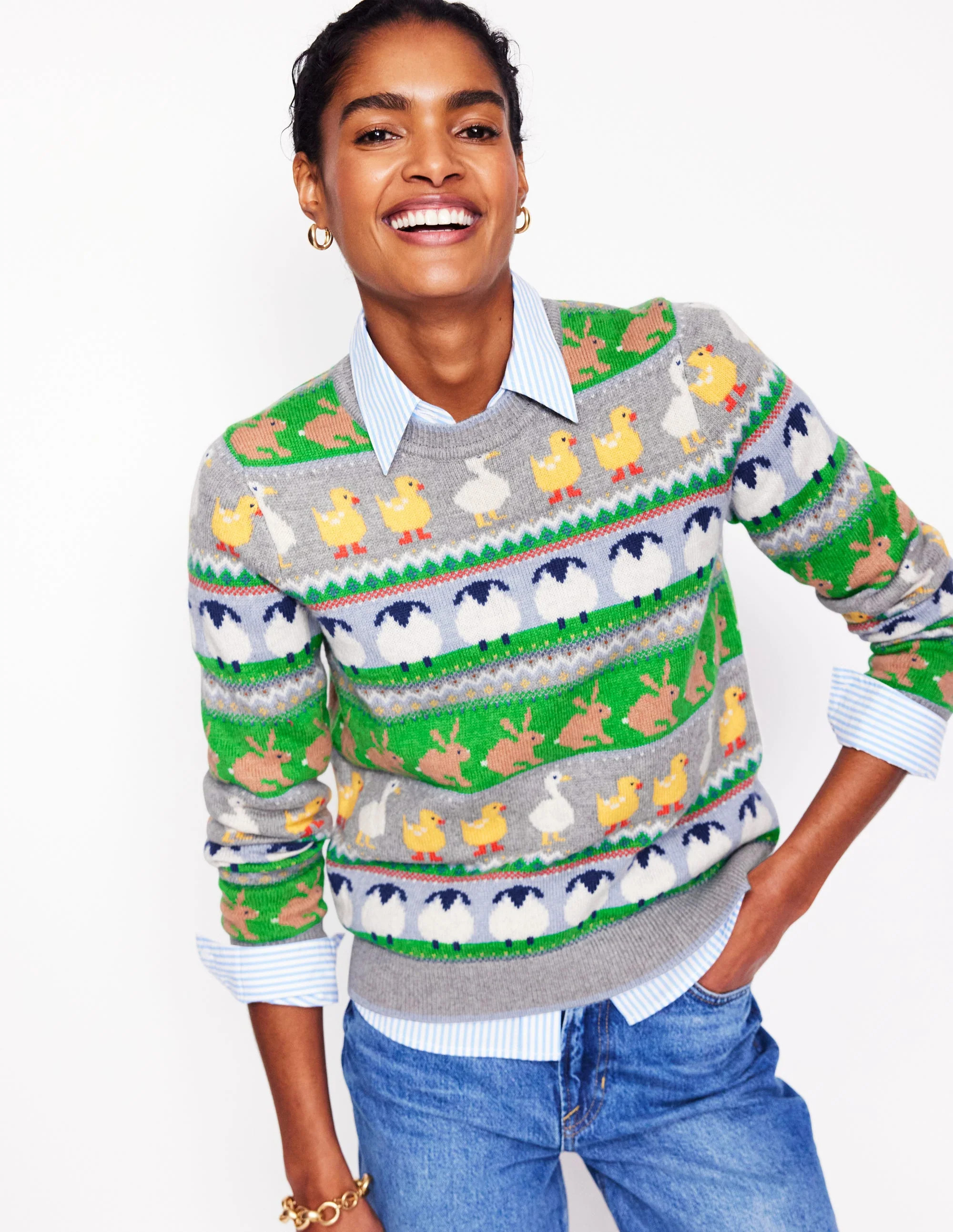 Edie Fair Isle Jumper-Grey Melange, Animal | Boden UK