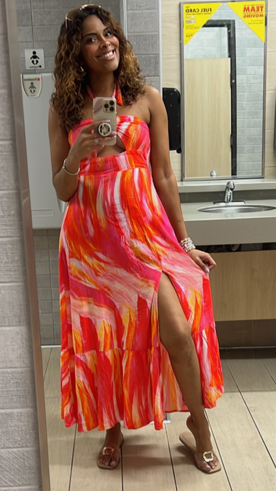 Wore this over the weekend to travel to the beach 🏖️ This dress is wonderful! So colorful, so fresh and airy and soft. The halter style is nice Perfect length too
 (I’m 5’8”) wearing a Small 🧡❤️🩷🧡 

#LTKSeasonal #LTKOver40 #LTKFindsUnder50