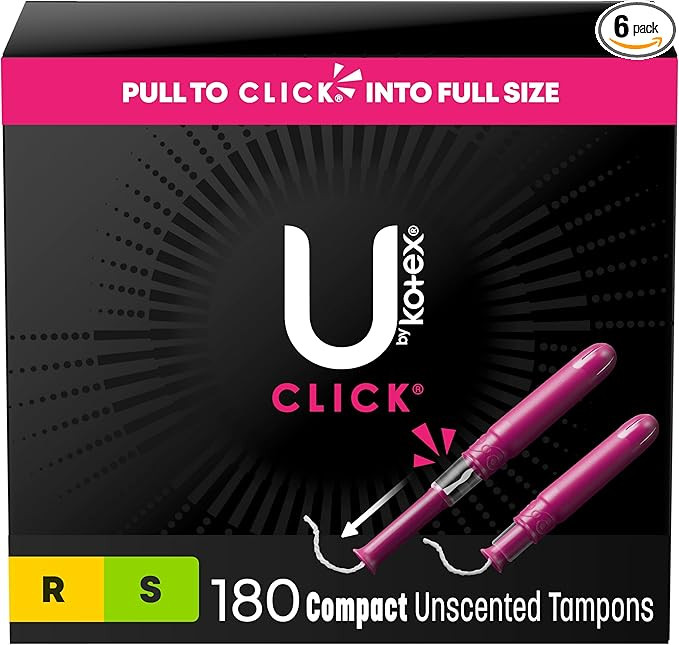 U by Kotex Click Multipack Tampons, Compact, Regular/Super Absorbency, Unscented, 180 Count (6 Pa... | Amazon (US)