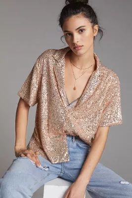 Draped Sequined Buttondown | Anthropologie (US)