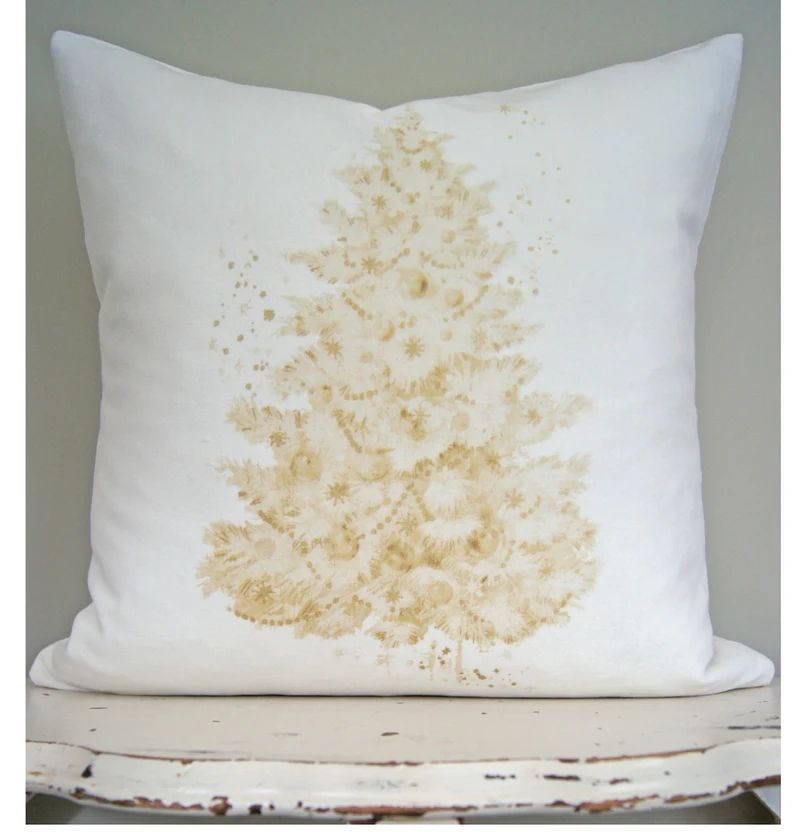 Neutral Christmas Tree Velvet Pillow Cover, Shabby Holiday Decor, Farmhouse Woodland Winter, Cott... | Etsy (US)