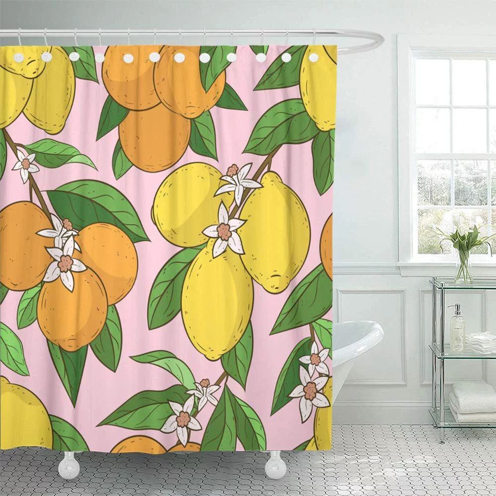 KSADK Green Blossom with Oranges and Lemons Branches on Light Pink Yellow Botanical Shower Curtai... | Walmart (US)